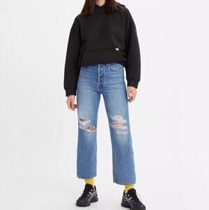 Levi’s Premium Ribcage Straight Ankle Distressed High Rise Jeans Y2K Casual 25